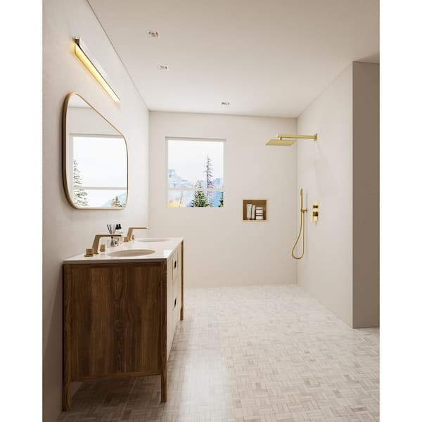 Double Handle 2-Spray Shower Faucet 10 in. Square Shower Head with High Pressure in Brushed Gold (Valve Included)