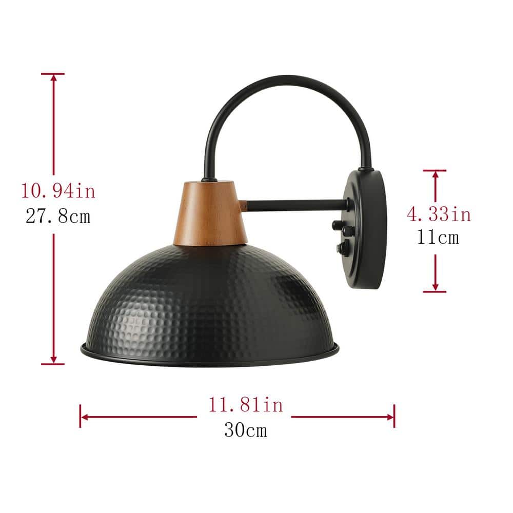 Black Iron Gooseneck Barn Wall Sconce with Wood Accent