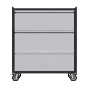 Rolling Metal Storage Freestanding Cabinet 30.31 in. D x 18.11 in. W x 35.43 in. H with 3 Drawer Set in Black and Grey