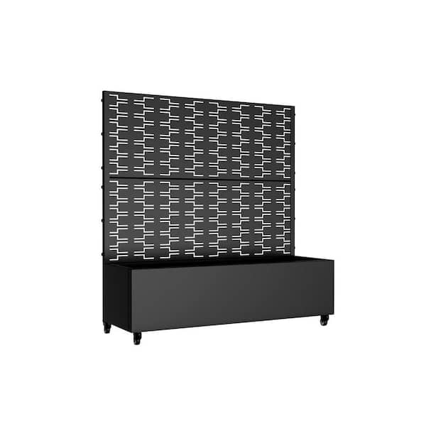 49 in. H x 47 in. W Black Metal Rectangle Wall Planter Box with Trellis for Climbing Plants