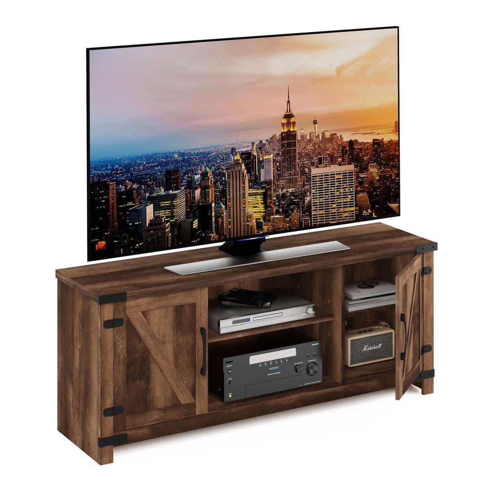 Rustic Brown Farmhouse Freestanding TV Cabinet with Barn Door