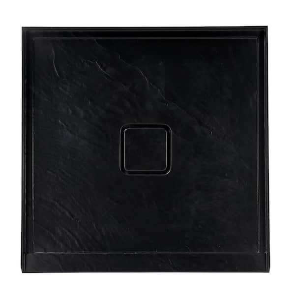 36 in. L x 36 in. W Alcove Square Black Acrylic Bathroom Shower Pan Base with Center Drain Hole