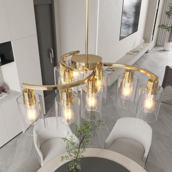 30 in. 9-Light Gold Modern Chandelier with Clear Glass Shades