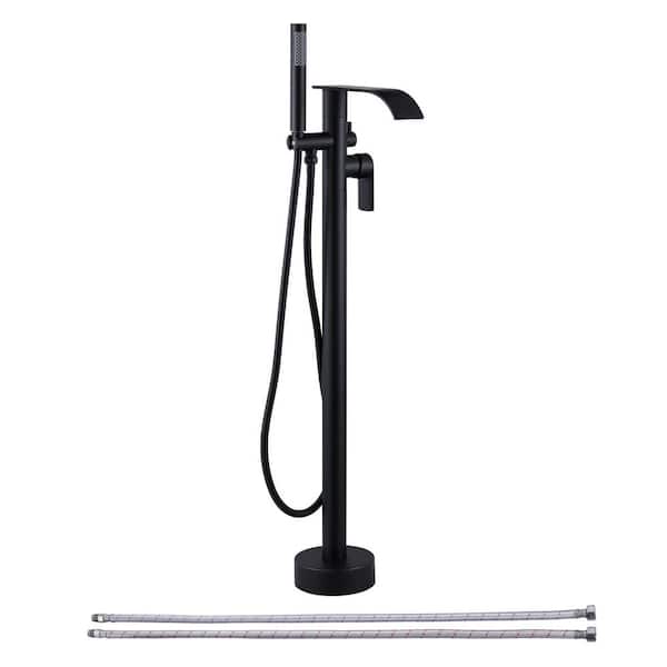 2-Handle Freestanding Tub Faucet with Hand Shower Waterfall Spout in. Matte Black