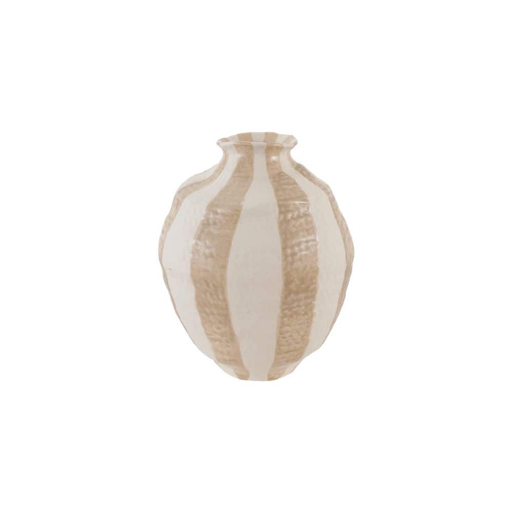 11.8 in. Matte Beige and White Stoneware Round Striped Dolomite Decorative Vase price history on PriceWatchPro