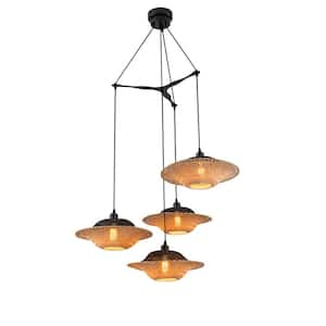 Cascade 4-Light Cluster Pendant Light Natural Rattan Shade Coastal Chic Chandelier in Matte Black