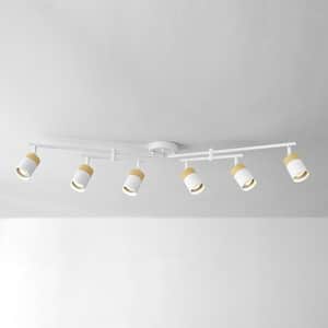 3.5 ft. Matte White and Faux Wood Hard Wired Ceiling Mounted Track Lighting Kit with Step Heads