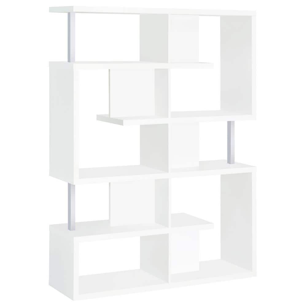 Modern White Zig Zag 5-Tier Bookcase with Chrome Accents