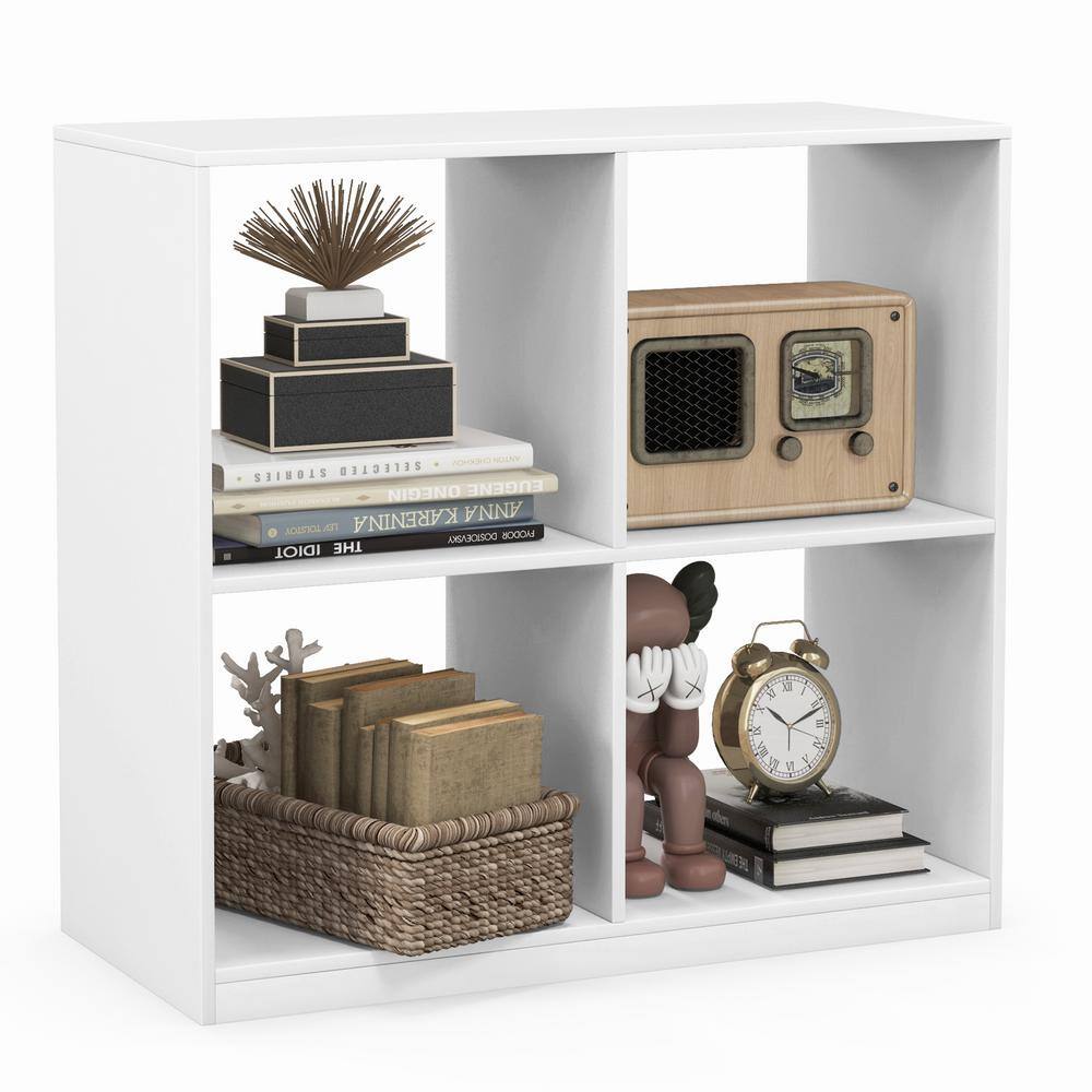 HONEY JOY 29 in. Tall White Wood 4Cube Bookcase Floor Open Bookshelf