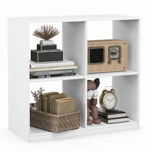 29 in. Tall White Wood 4-Cube Bookcase Floor Open Bookshelf with 2 Anti-Tipping Kits Modern Shelving Organizer