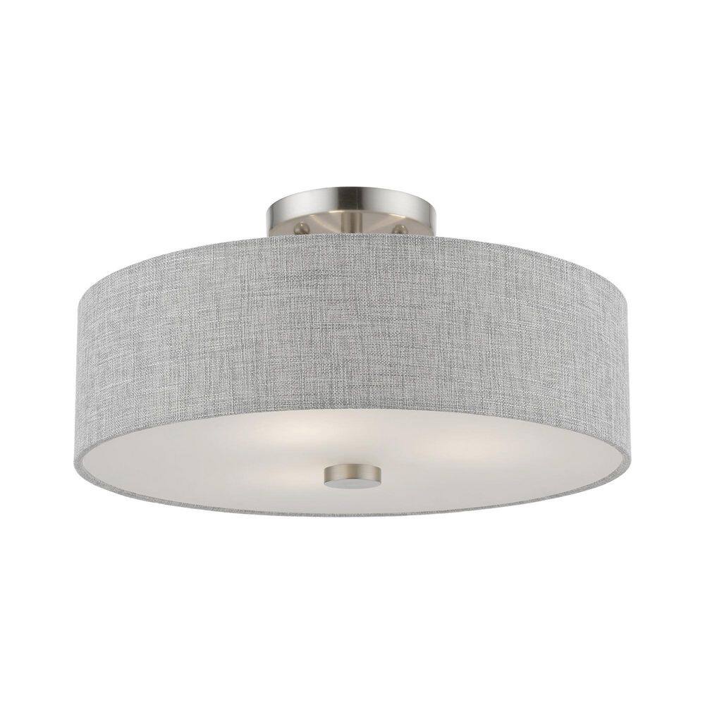 Dakota 15" Brushed Nickel & Shiny White Drum Semi-Flush Mount