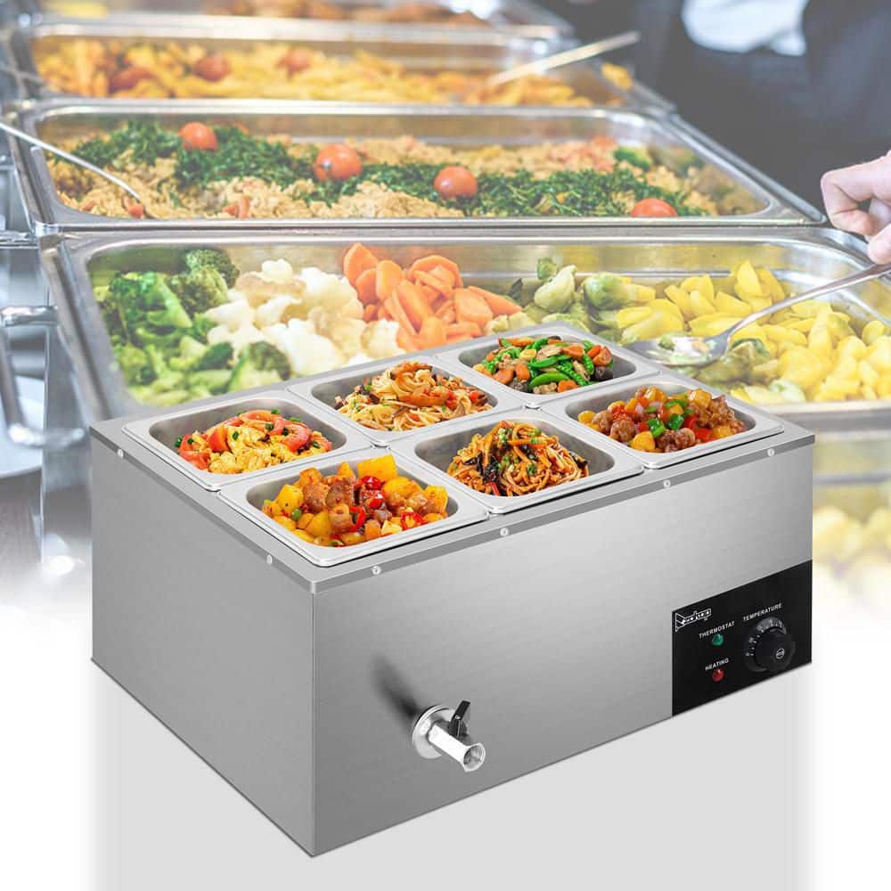 Stainless Steel 6-Pan Commercial Food Warmer with Adjustable Temperature