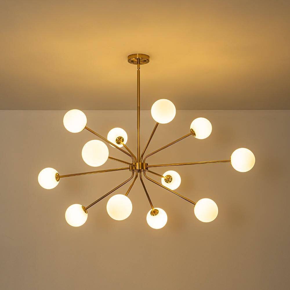 Ceder 12-Light 47.2 in.W Brass Sputnik Chandelier with Frosted Glass Globesfor Dining Room and Living Room price history on PriceWatchPro