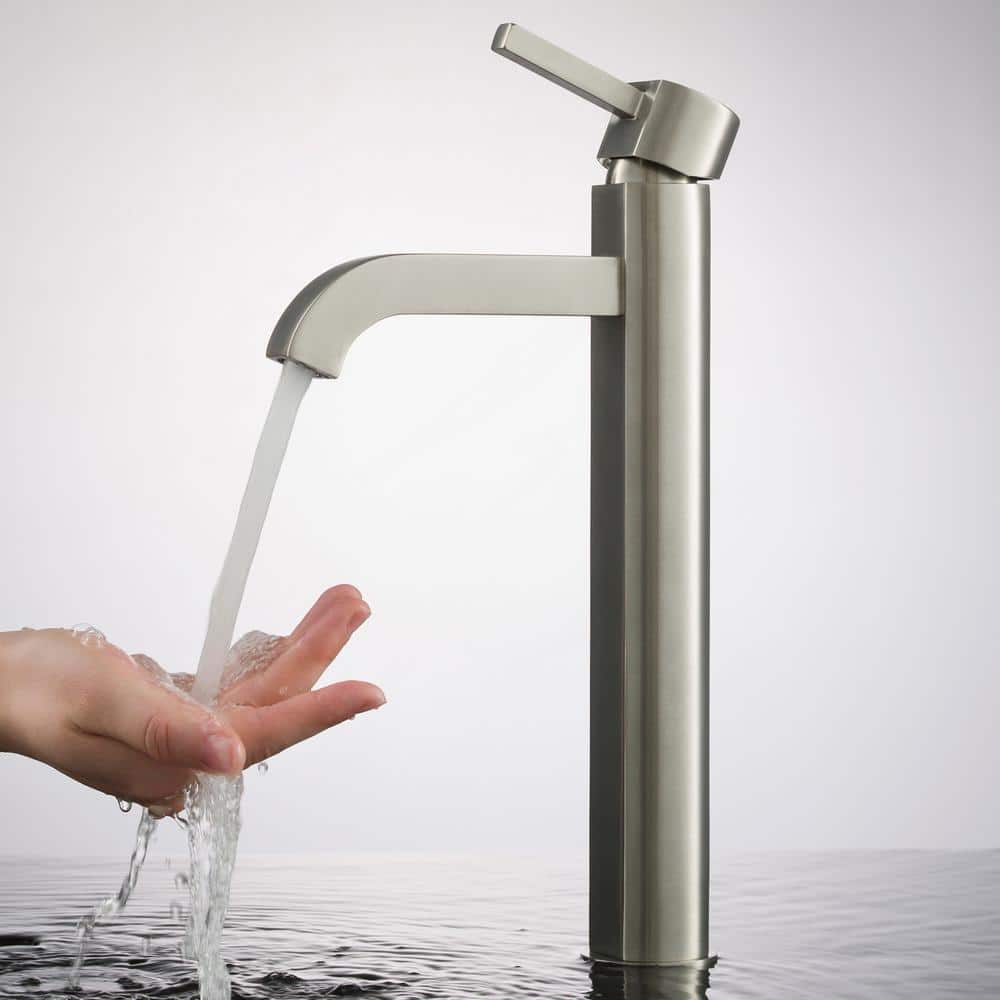 Satin Nickel Tall Vessel Single Hole Bathroom Faucet
