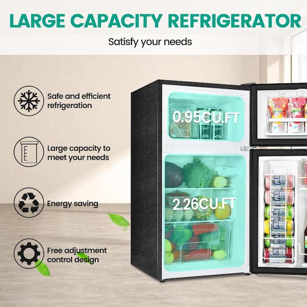 3.2 Cu.Ft Mini Refrigerator, Double Door Mini Fridge, Mini Fridge Energy  Saving 