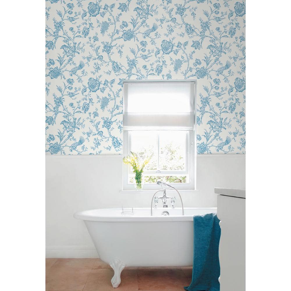 Carolina Blue Floral Chinoiserie Peel and Stick Wallpaper