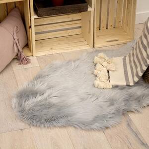 Faux Fur Shag Light Grey 2.5 ft. x 4 ft. Shaped Accent Rug