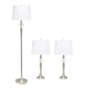 63 in. Brushed Nickel Torchiere Table and Floor Lamp Set with 2 Table Lamps and 1 Floor Lamp, (Set of 3)