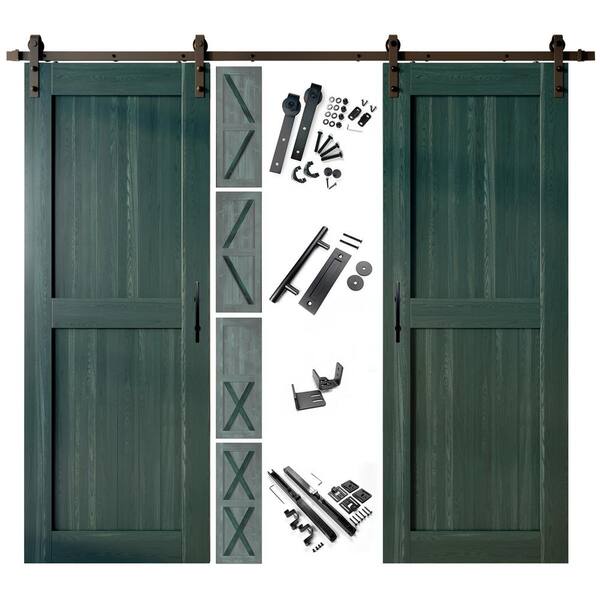 HOMACER 36 in. x 80 in. 5-in-1 Design Royal Pine Double Pine Wood Interior Sliding Barn Door with Hardware Kit, Non-Bypass