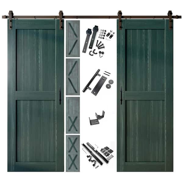 HOMACER 42 in. x 80 in. 5 in. 1 Design Royal Pine Double Pine Wood Interior Sliding Barn Door Hardware Kit, Non-Bypass