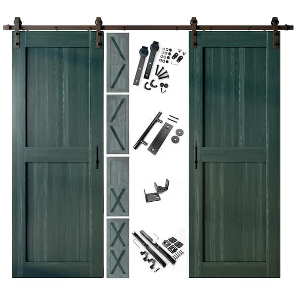 60 in. x 80 in. 5-in-1 Design Royal Pine Double Pine Wood Interior Sliding Barn Door with Hardware Kit, Non-Bypass