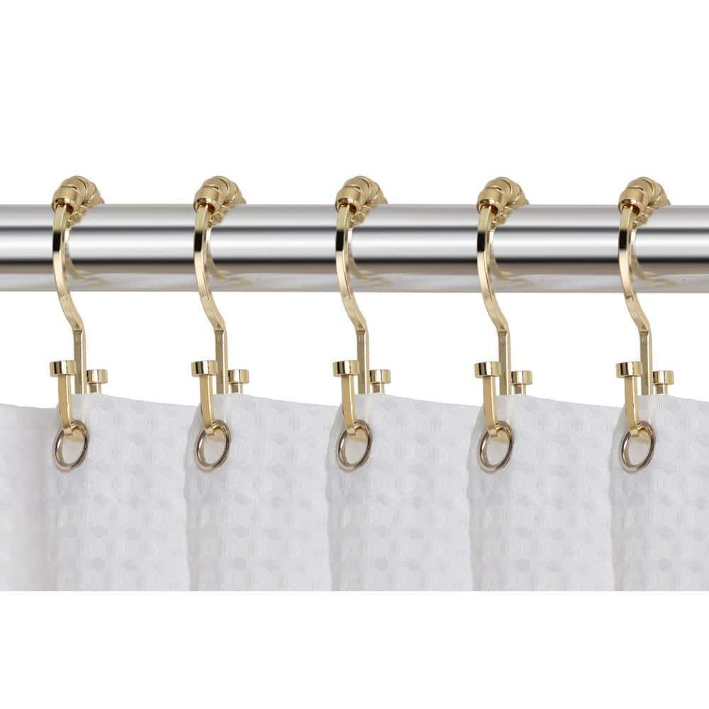 Utopia Alley Deco Flat Double Roller Shower Curtain Hooks, Gold