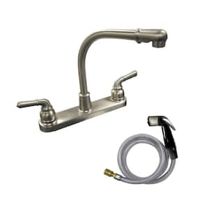 Dominion 2-Handle Standard Kitchen Faucet with Side Sprayer in Brushed Nickel