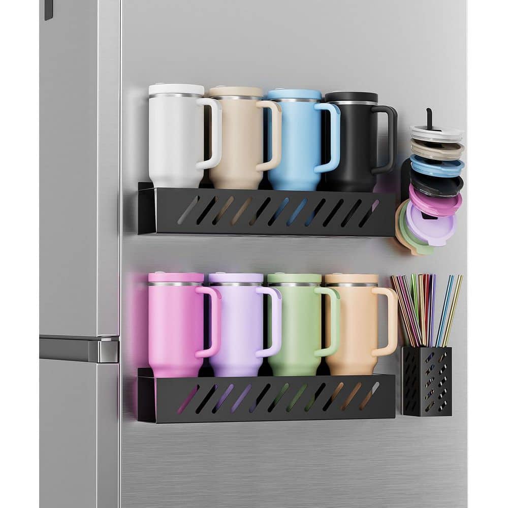 Black Metal Magnetic Cup Holder Drawer Organizer with Removable Tumbler Lid and Straw Storage for Fridge, 2-Pack price history on PriceWatchPro