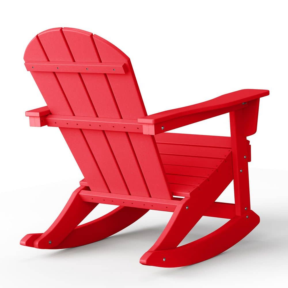 Classic All-Weather Red HDPE Adirondack Rocking Chair with Arms