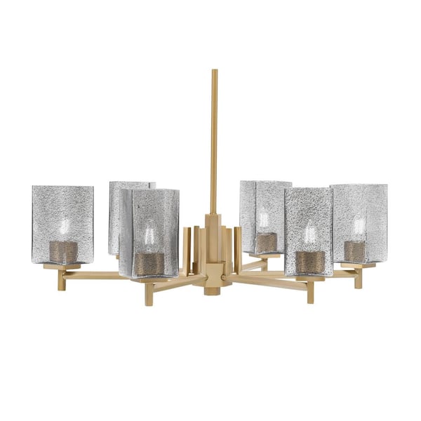Unbranded Bridgewater 24.5 in. 6-Light New Age Brass Chandelier with 3.5 in. Quare Smoke Bubble Glass Shades, No Bulbs Included