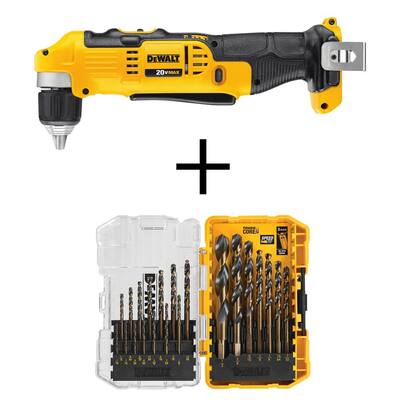 20-Volt MAX Cordless 3/8 in. Right Angle Drill/Driver (Tool-Only) with Black and Gold Drill Bit Set (21-Piece)