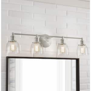 Evelyn 37.5 in. 4-Light Brushed Nickel Industrial Vanity with Clear Glass Shades
