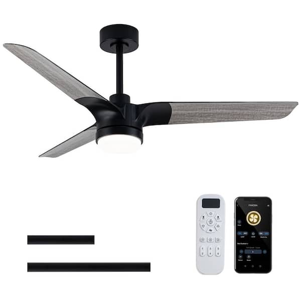 52 in. Indoor Black Propeller Reversible Blade Smart LED Ceiling Fan with DC Motor, Remote Control and Downrod Included