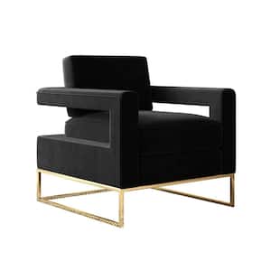 Black Modern Elegant Velvet AccentArmchair with Stainless Steel Base