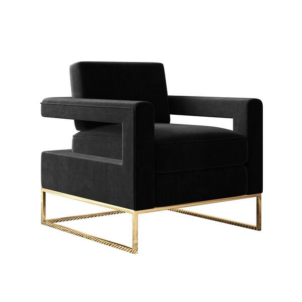 Black Modern Elegant Velvet AccentArmchair with Stainless Steel Base D