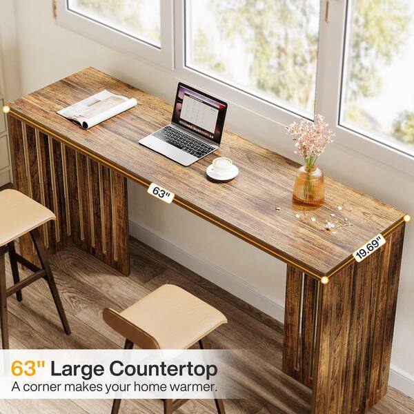 BYBLIGHT 63 in. Brown Long Counter Height Pub Table, Industrial