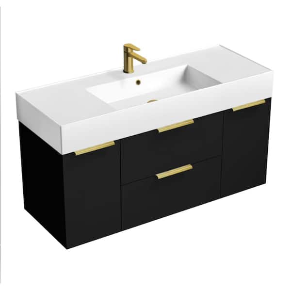 Derin 47.6 in. W x 18.1 in. D x 25.2 in. H Modern Bathroom Vanity in Matte Black With White Ceramic Top