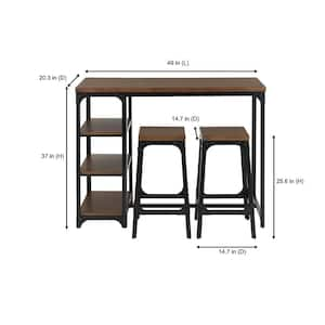 Black Metal 3 Piece Dining Set with Haze Oak Finish Wood Top