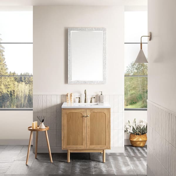 James Martin Vanities Laurent 30.0 in. W x 23.5 in. D x 34.2 in . H Bathroom Vanity in Light Oak with Arctic Fall Solid Surface Top