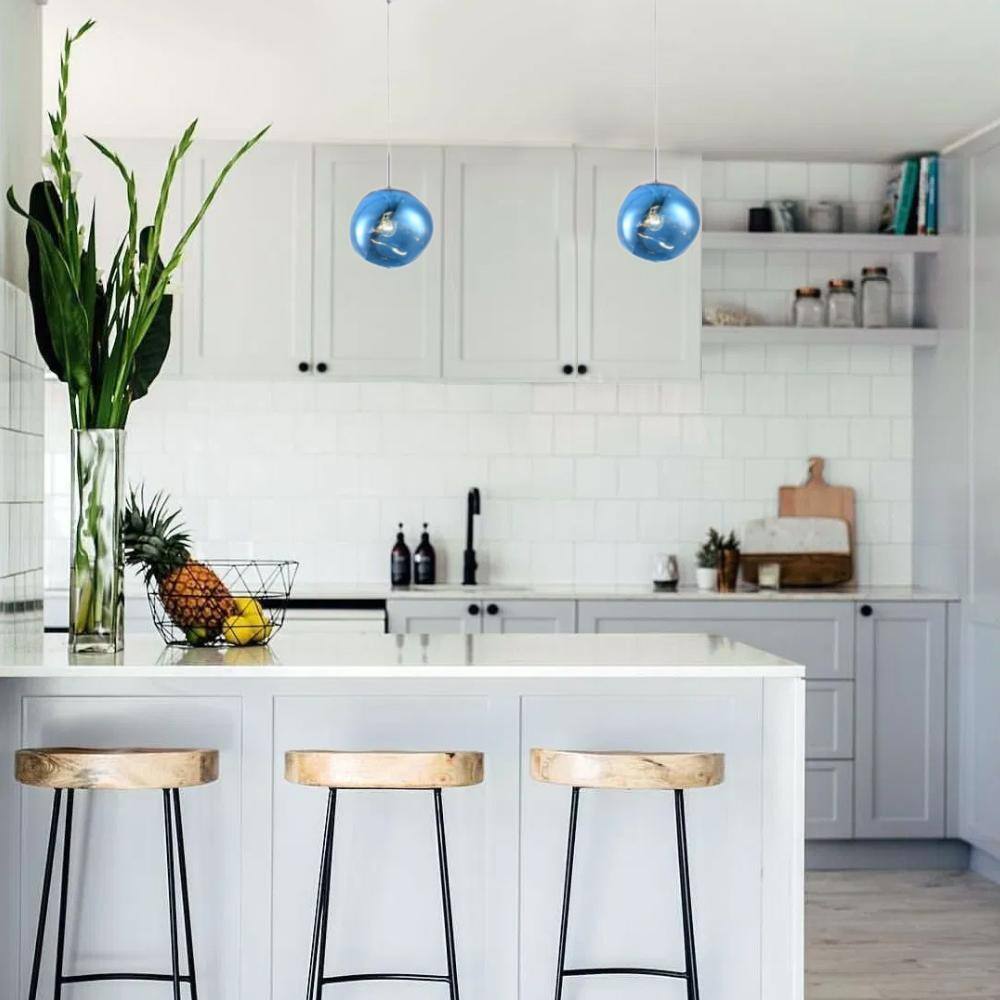 Contemporary Chrome & Blue Orb Acrylic 11" Globe Pendant Light