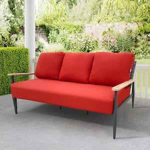 Manbo Wicker Aluminum Outdoor Sofa Couch with Sunbrella Canvas Terracotta Cushions
