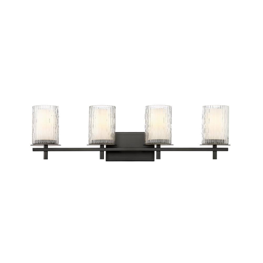 Matte Black 31" Cylinder Glass 4-Light Vanity Fixture