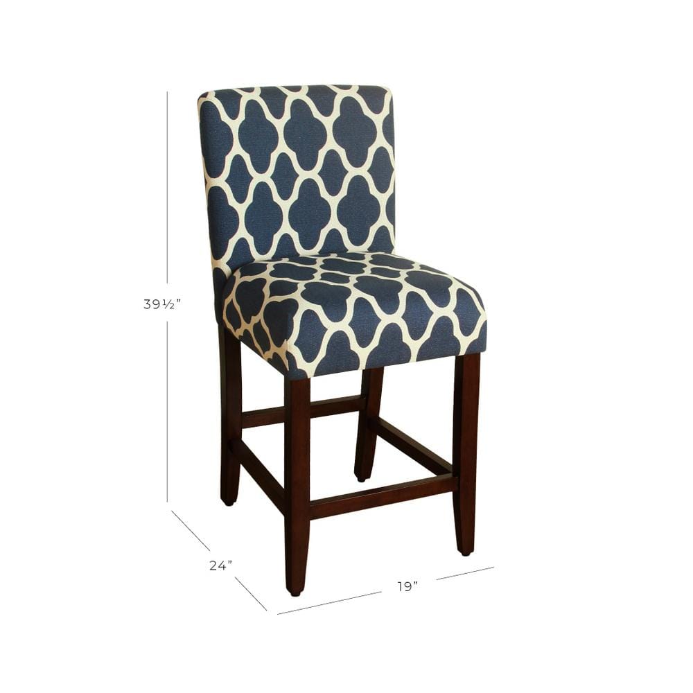 Navy Upholstered Wood Counter Height Barstool, 24"