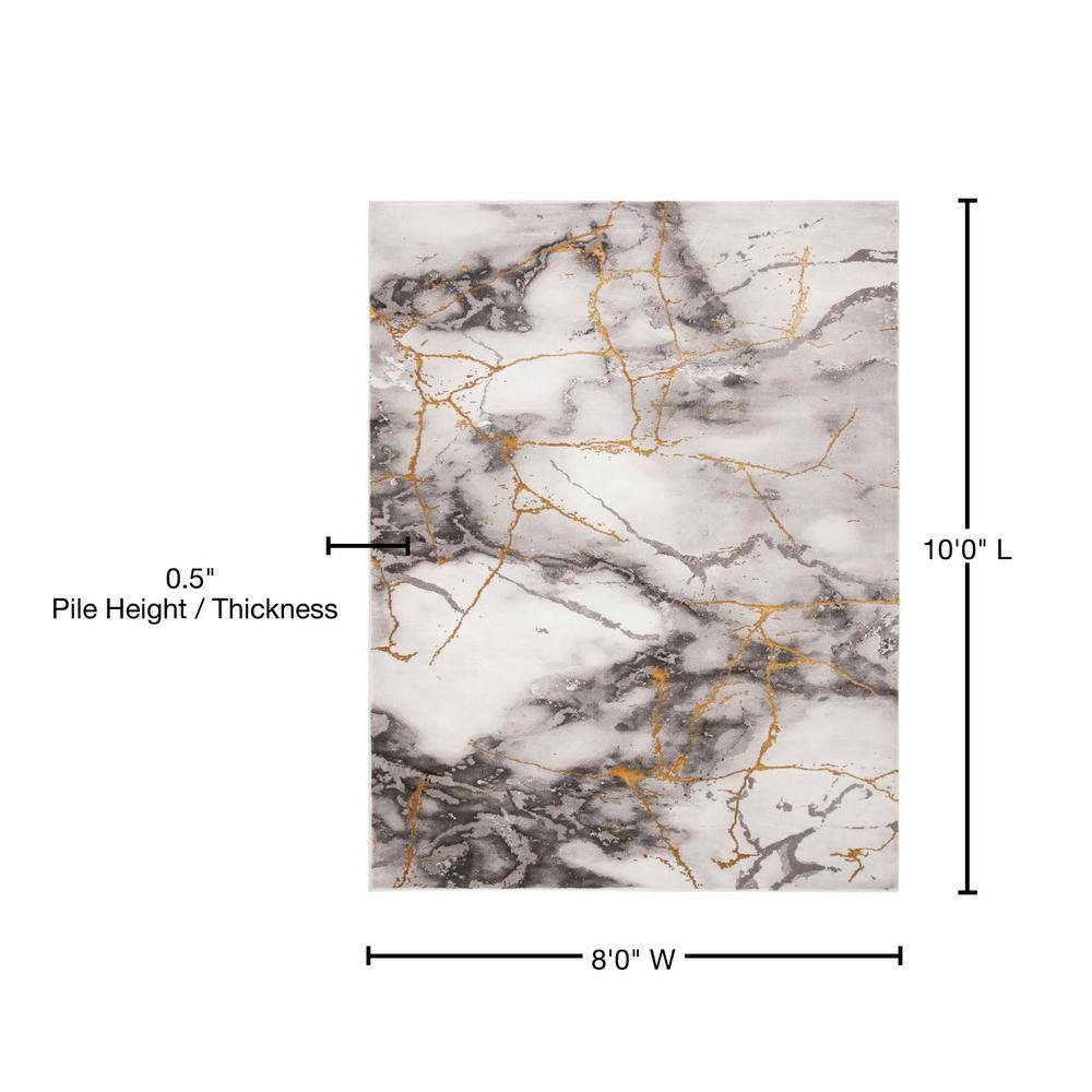 Gray and Gold Abstract 8' x 10' Hand-knotted Synthetic Rug