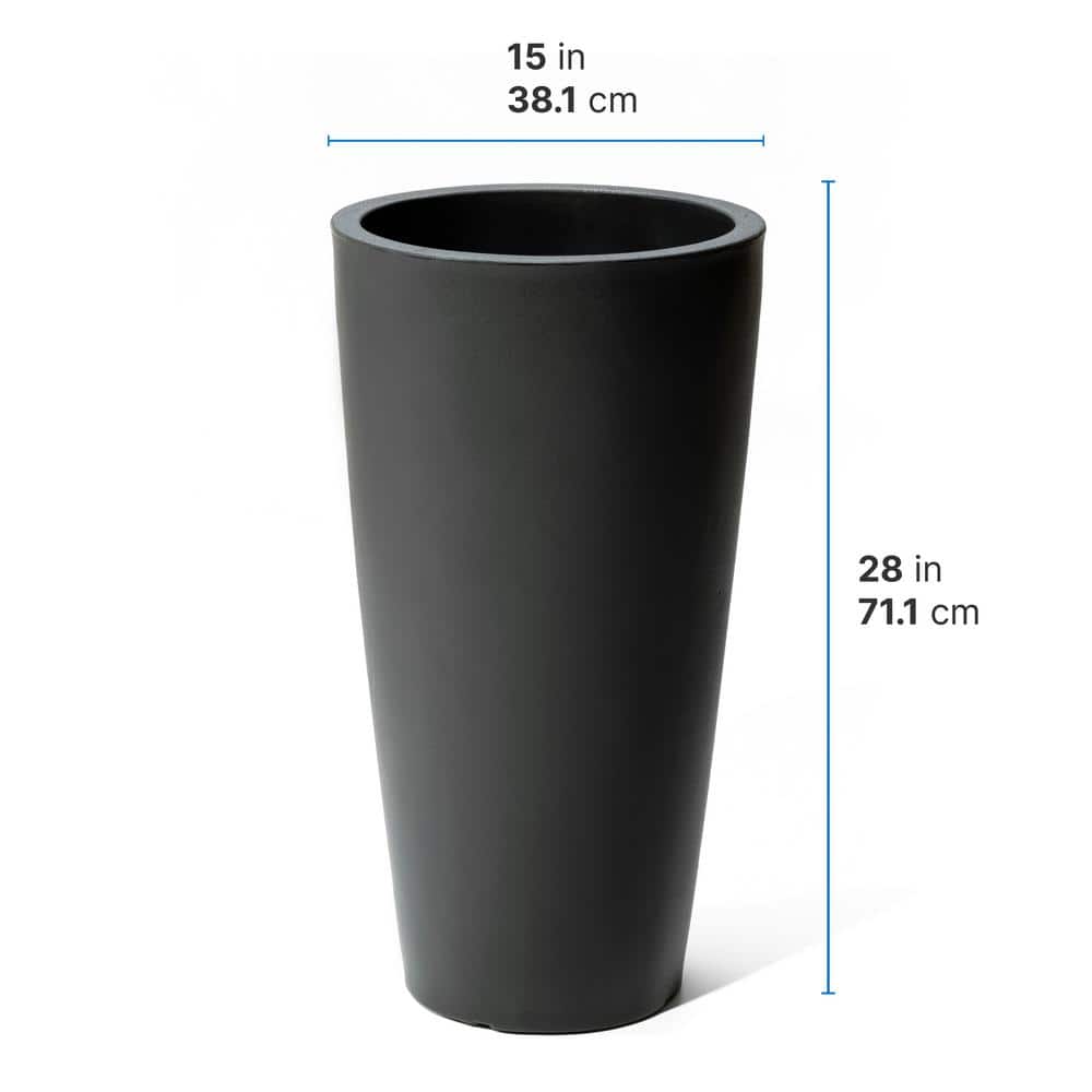 Tall Onyx Black Resin Round Indoor/Outdoor Planter