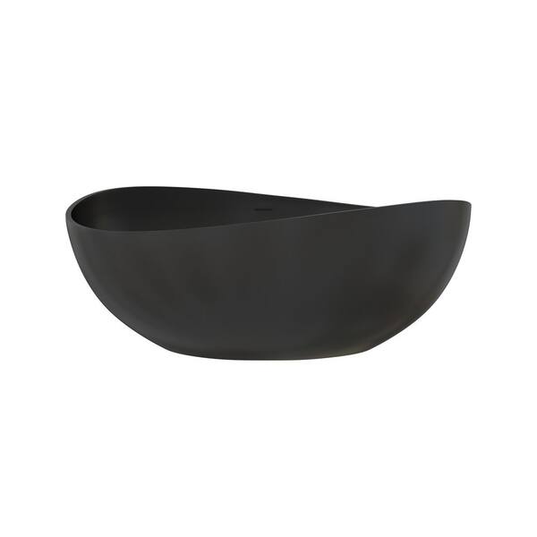 Risti 63 in. x 39 in. Stone Resin Freestanding Soaking Bathtub in Black