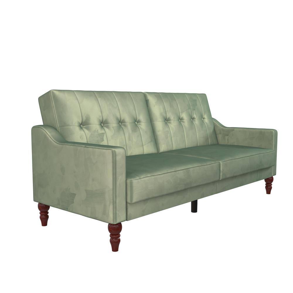 Novogratz Beatrice Light Teal Velvet Coil Futon, Convertible Sofa 2373679N The Home Depot