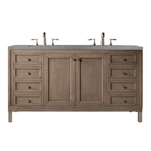 Chicago 60 in. W x 23.5 IN. D x 33.8 in. H Double Bath Vanity in Whitewashed Walnut with Quartz Top in Grey Expo