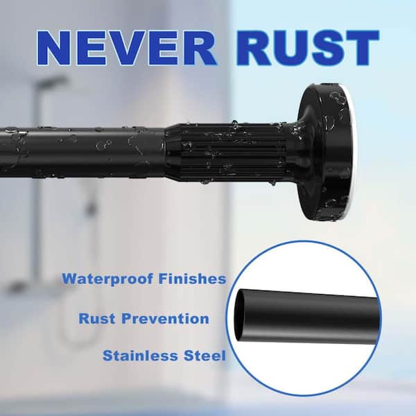 98in. Stainless Steel Adjustable Tension Shower Curtain Rod with Holder in Black