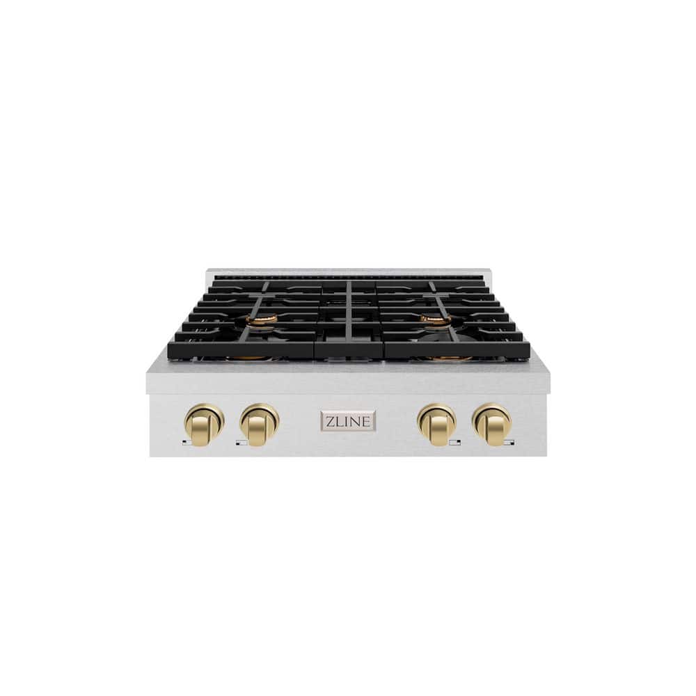Autograph Edition Paramount 30 in. 4-Burner Porcelain Cooktop in Fingerprint Resistant Steel/Champagne Bronze Accents